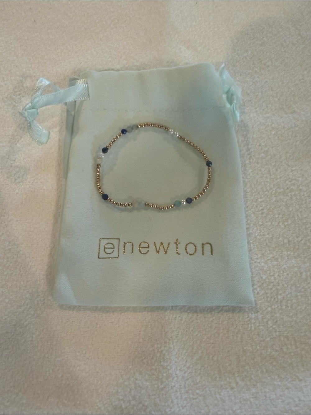 ENewton Egirl 5.5 Gold Bead Bracelet with Blue, Pearl and Clear Accents